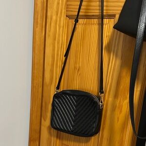 Quince Italian Black Leather Quilted Crossbody Bag Gold Hardware